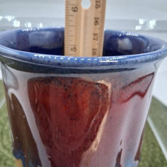 Walt Glass Handcrafted Ceramic Tumbler/Utencil Holder With Blue & Red Glaze - Picture 5 of 5